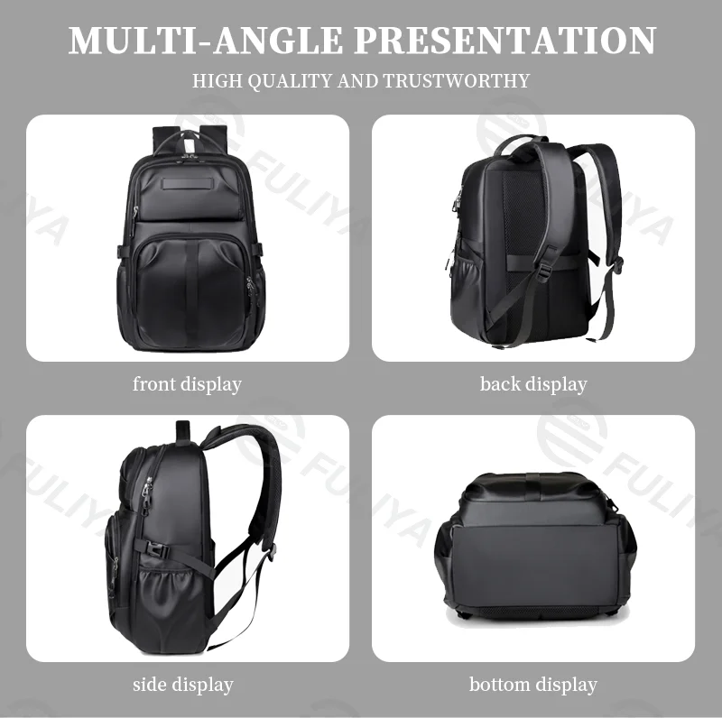 Guangzhou Fuliya Industry Co.,Ltd C-81085 Business travel laptop backpack, water-resistant, large capacity, fits 15.6" laptop, laptop compartment, ventilated back, and luggage strap - for business trips, commuting, and school.