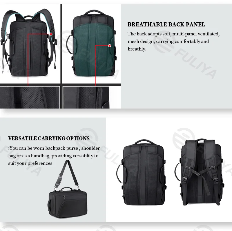 Guangzhou Fuliya Industry Co.,Ltd C-81087 Vacuum compression travel backpack, water-resistant, large capacity, laptop compartment, shoe compartment, wet/dry pocket, USB port, and breathable back panel - for business trips and travel.