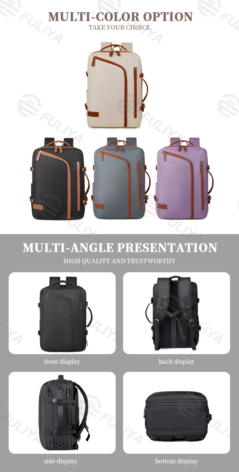 Guangzhou Fuliya Industry Co.,Ltd C-81087 Vacuum compression travel backpack, water-resistant, large capacity, laptop compartment, shoe compartment, wet/dry pocket, USB port, and breathable back panel - for business trips and travel.