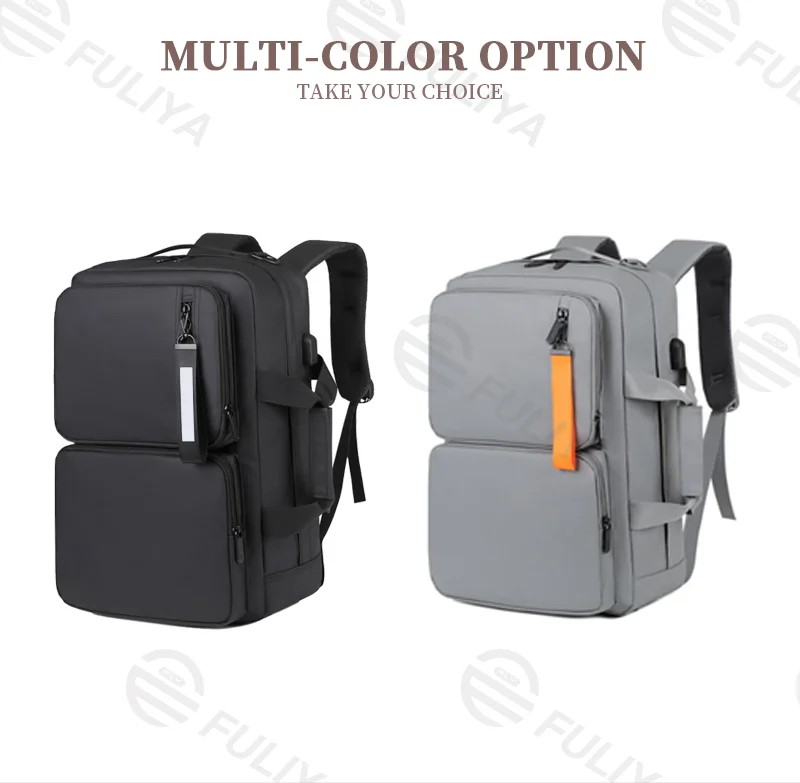 Guangzhou Fuliya Industry Co.,Ltd C-81089 Casual commuter laptop backpack, water-repellent, large capacity, laptop compartment, USB port, hidden straps, and Velcro handle - for business, commuting, and travel.