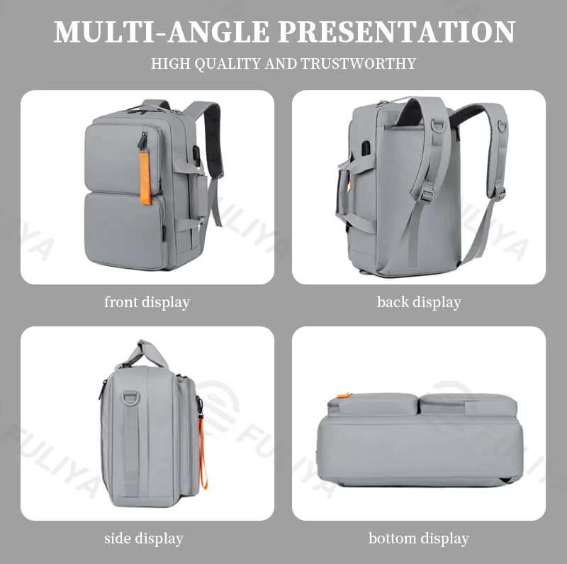 Guangzhou Fuliya Industry Co.,Ltd C-81089 Casual commuter laptop backpack, water-repellent, large capacity, laptop compartment, USB port, hidden straps, and Velcro handle - for business, commuting, and travel.