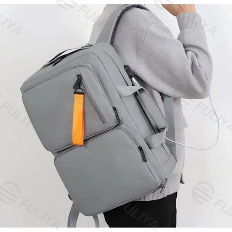 Guangzhou Fuliya Industry Co.,Ltd C-81089 Casual commuter laptop backpack, water-repellent, large capacity, laptop compartment, USB port, hidden straps, and Velcro handle - for business, commuting, and travel.