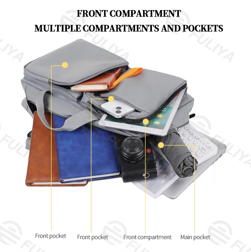 Guangzhou Fuliya Industry Co.,Ltd C-81089 Casual commuter laptop backpack, water-repellent, large capacity, laptop compartment, USB port, hidden straps, and Velcro handle - for business, commuting, and travel.