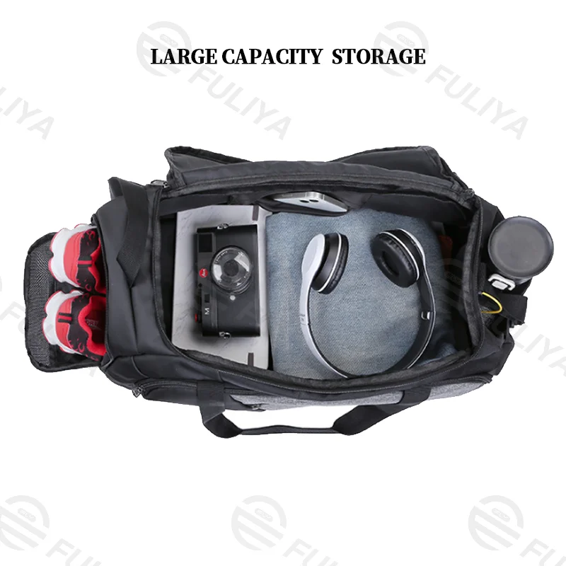 Guangzhou Fuliya Industry Co.,Ltd C-81090 Large-capacity sports travel gym bag, water-resistant, multi-layer storage, shoe compartment, dual zipper, adjustable strap, and side mesh pocket - for gym, travel, and business trips.