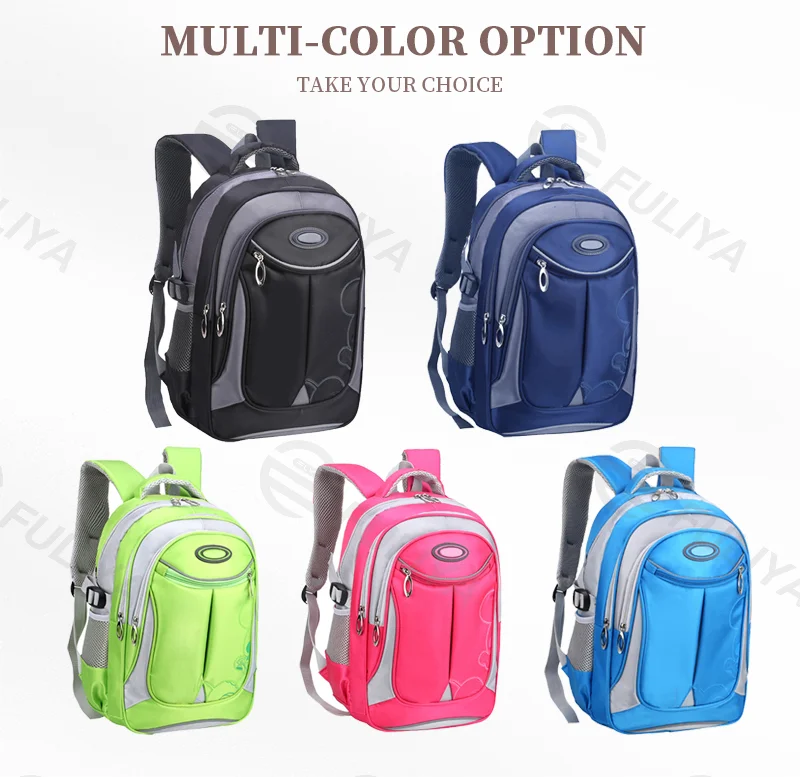 Guangzhou Fuliya Industry Co.,Ltd C-81092 Large-capacity water-repellent school backpack, multi-layer storage, laptop sleeve, side mesh pocket, reflective strips, breathable spine-protection back pad, and S-curve straps - for grades 1-3.