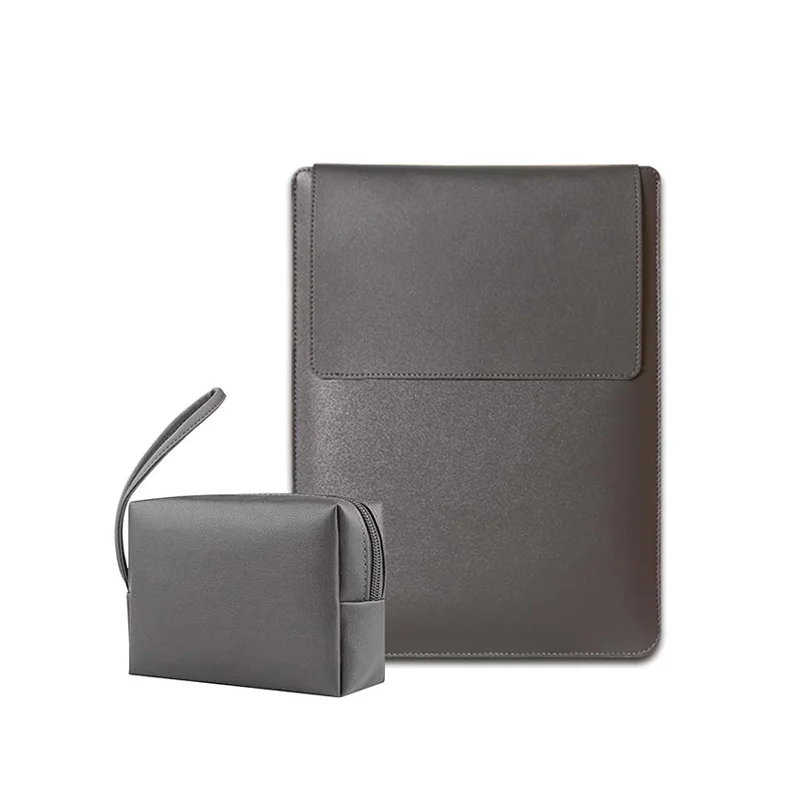 Guangzhou Fuliya Industry Co.,Ltd C-81095 Ultra-thin leather laptop sleeve, water-repellent, plush shock-absorbing lining, adjustable cooling stand for heat dissipation and viewing angle - fits 13.6/14/15.3-inch laptops.