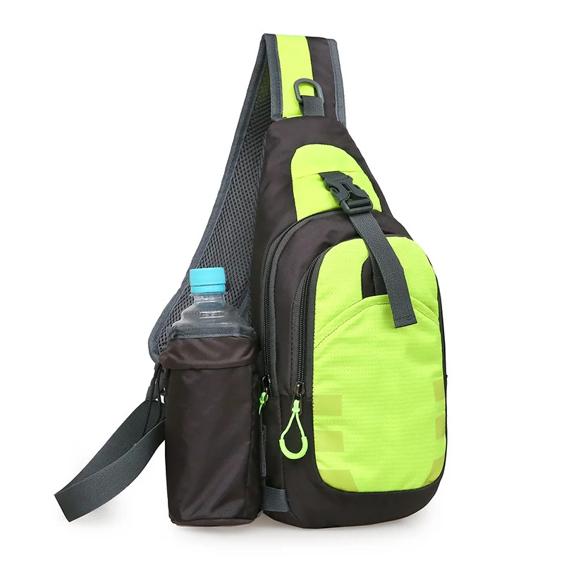 Guangzhou Fuliya Industry Co.,Ltd C-81096 Sports casual chest bag, large capacity, detachable bottle pocket, ventilated back, smooth zipper, safety latch, and adjustable strap - crossbody or chest carry for outdoor, travel, and daily use.
