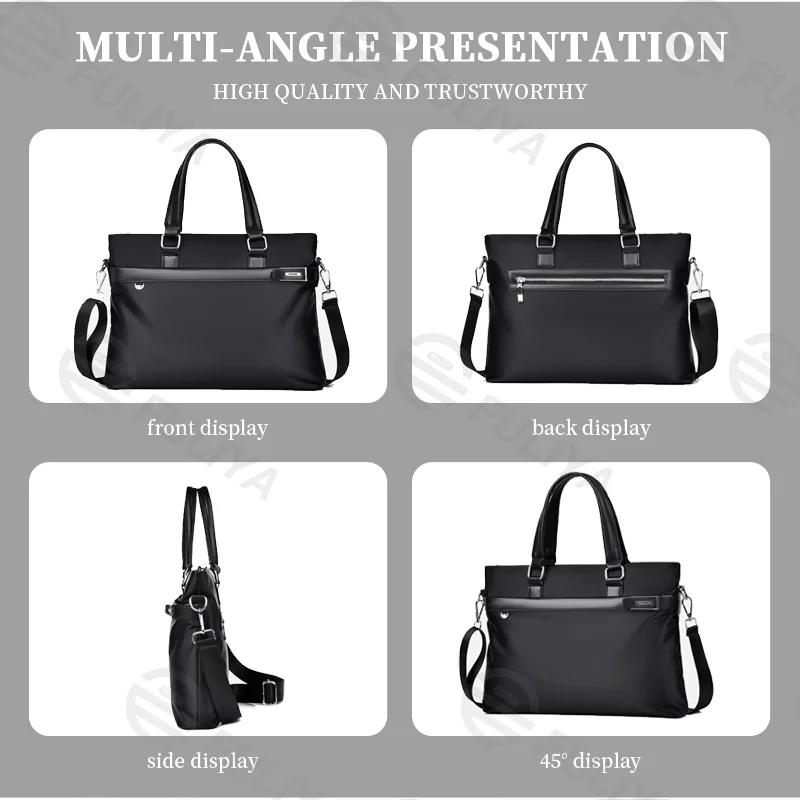 Guangzhou Fuliya Industry Co.,Ltd C-81097 Men's business briefcase, wear-resistant and water-repellent, large capacity, fits 14" laptop and A4 files, leather handle and shoulder strap - for business trips, office, and casual use.