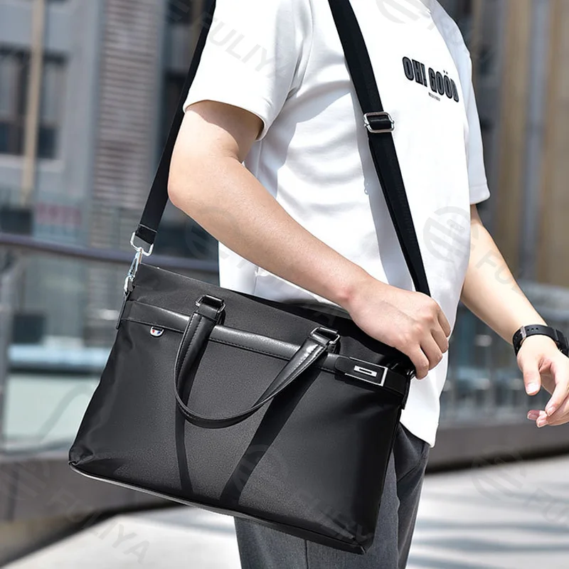 Guangzhou Fuliya Industry Co.,Ltd C-81097 Men's business briefcase, wear-resistant and water-repellent, large capacity, fits 14" laptop and A4 files, leather handle and shoulder strap - for business trips, office, and casual use.