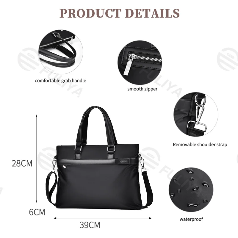 Guangzhou Fuliya Industry Co.,Ltd C-81097 Men's business briefcase, wear-resistant and water-repellent, large capacity, fits 14" laptop and A4 files, leather handle and shoulder strap - for business trips, office, and casual use.